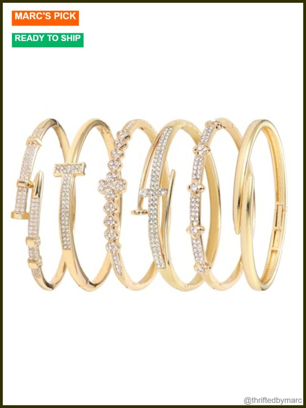 6-Pc Stackable Gold-Tone Bangle Bracelet Set with Rhinestones for Women
